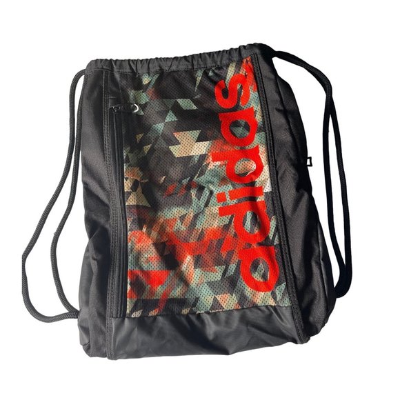 Adidas Thunder Drawstring Sackpack Backpack Gym Bag Geometric Black